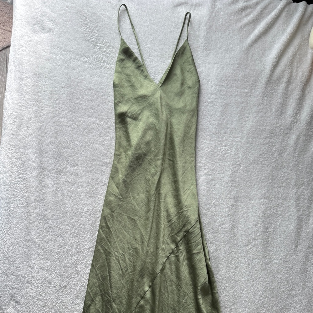 Aritzia Olive Green Backless Slip Dress
